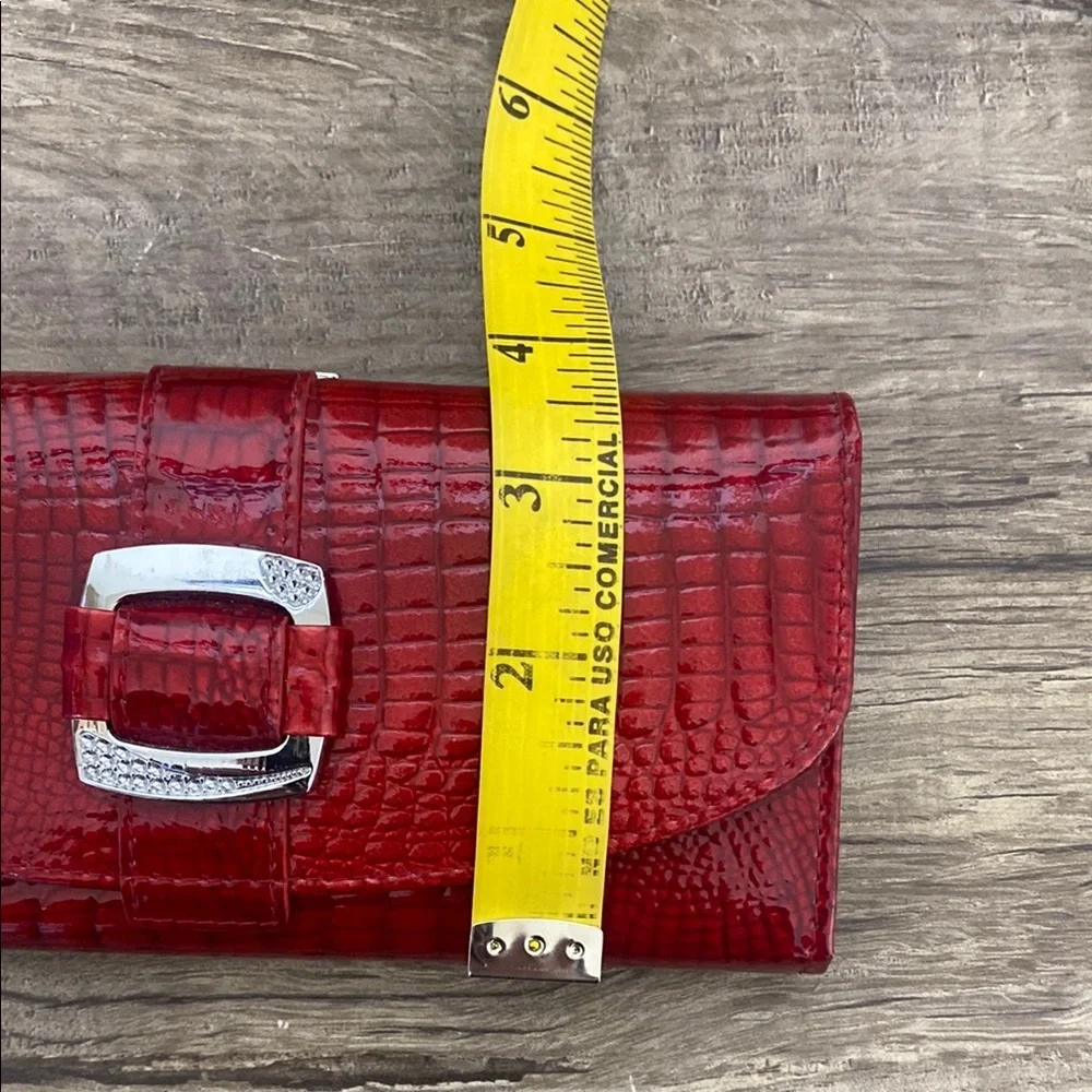 Elegant Red Crocodile Wallet with Silver Clasp
